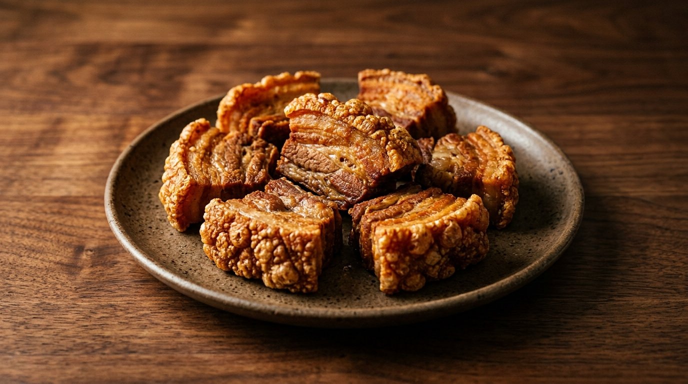 Golden-fried pork belly chicharrón